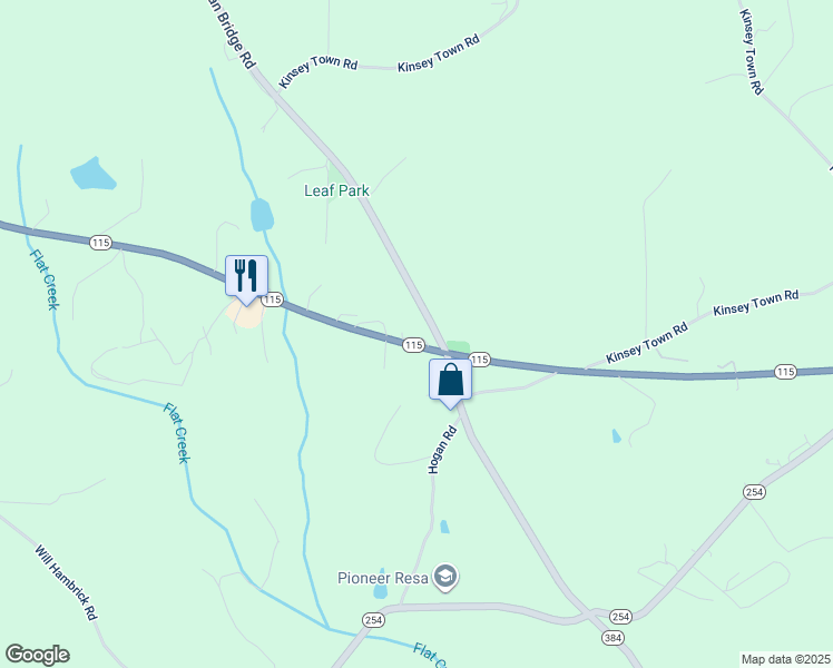 map of restaurants, bars, coffee shops, grocery stores, and more near 6081 Highway 115 East in Cleveland