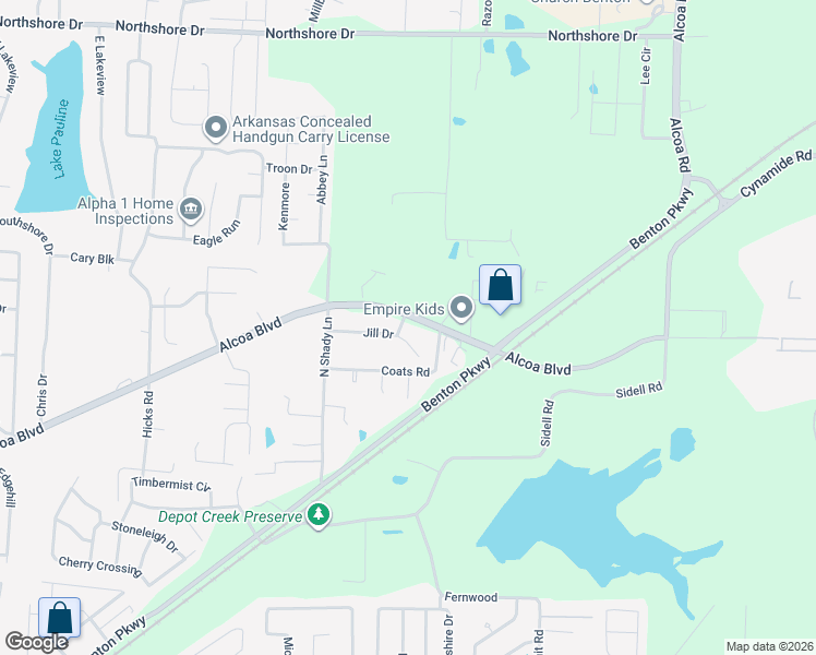 map of restaurants, bars, coffee shops, grocery stores, and more near 3504 Jill Drive in Benton