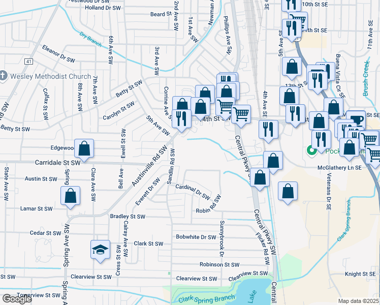 map of restaurants, bars, coffee shops, grocery stores, and more near 2014 Sandlin Road Southwest in Decatur