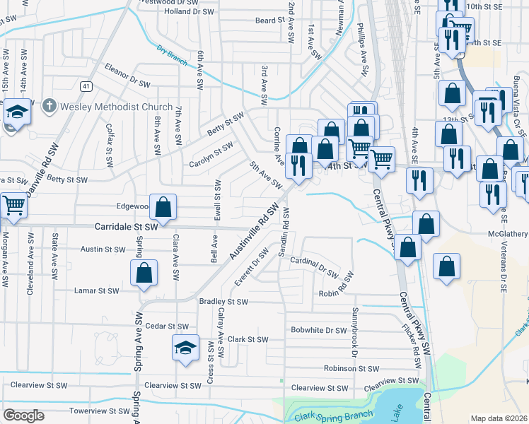 map of restaurants, bars, coffee shops, grocery stores, and more near 331 Austinville Road Southwest in Decatur