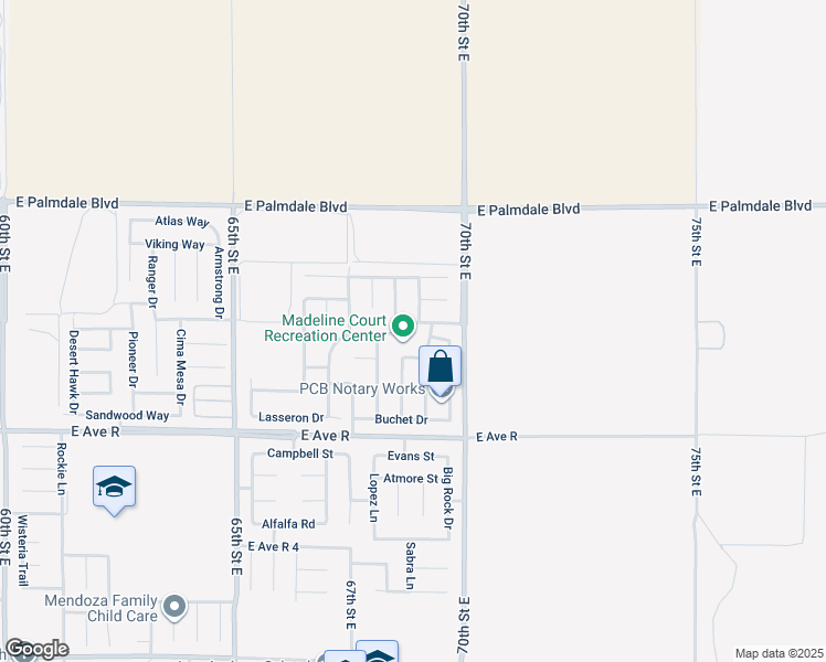map of restaurants, bars, coffee shops, grocery stores, and more near 6895 Verades Lane in Palmdale