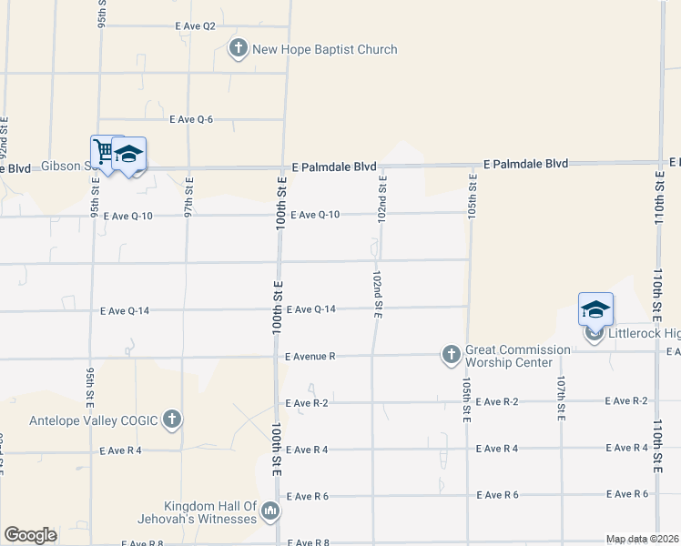 map of restaurants, bars, coffee shops, grocery stores, and more near 10120 East Avenue Q12 in Littlerock
