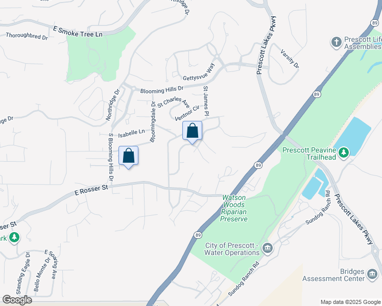 map of restaurants, bars, coffee shops, grocery stores, and more near 1483 Marvin Gardens Lane in Prescott