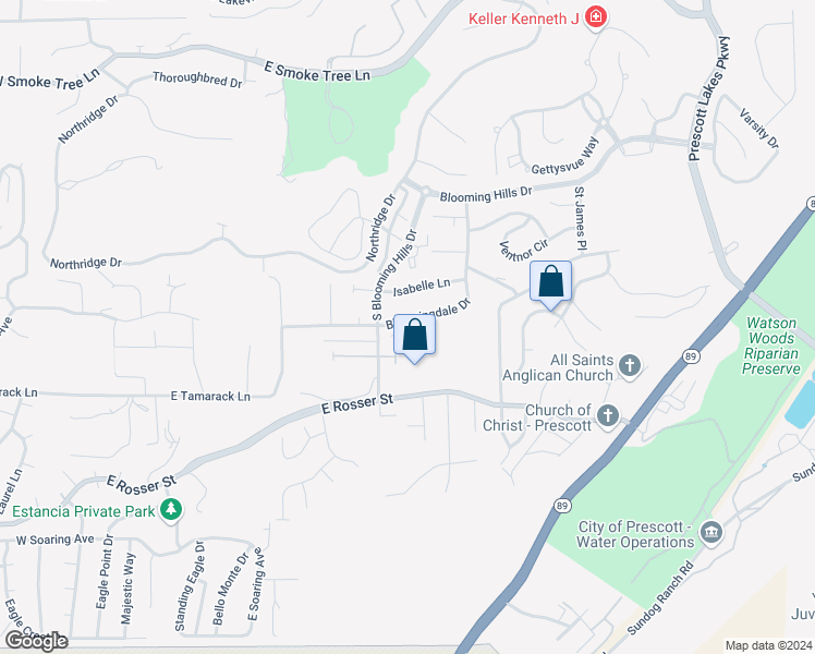 map of restaurants, bars, coffee shops, grocery stores, and more near 419 Bloomingdale Drive in Prescott