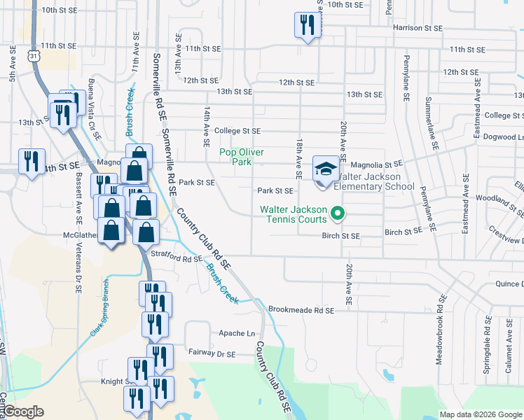 map of restaurants, bars, coffee shops, grocery stores, and more near 1906 16th Avenue Southeast in Decatur