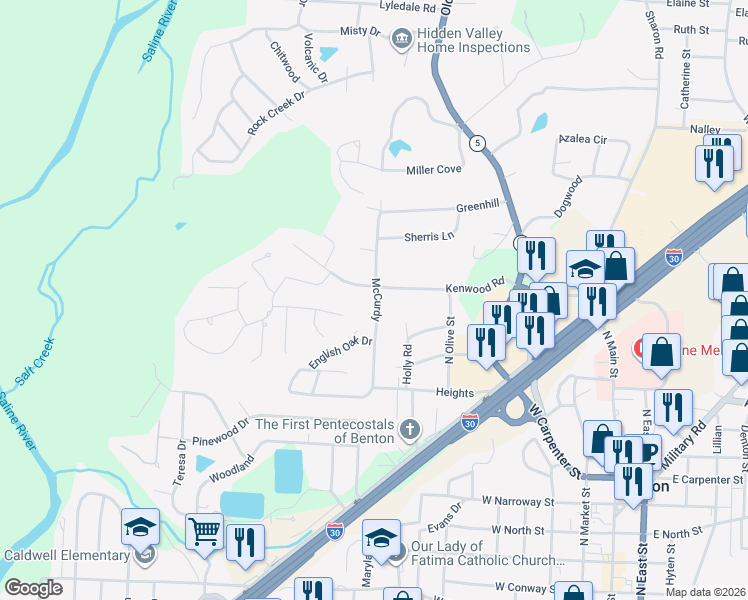 map of restaurants, bars, coffee shops, grocery stores, and more near 923 Kenwood Road in Benton