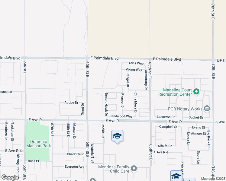 map of restaurants, bars, coffee shops, grocery stores, and more near 6141 Serra Way in Palmdale