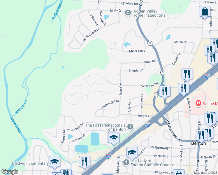 map of restaurants, bars, coffee shops, grocery stores, and more near 1108 Kenwood Road in Benton