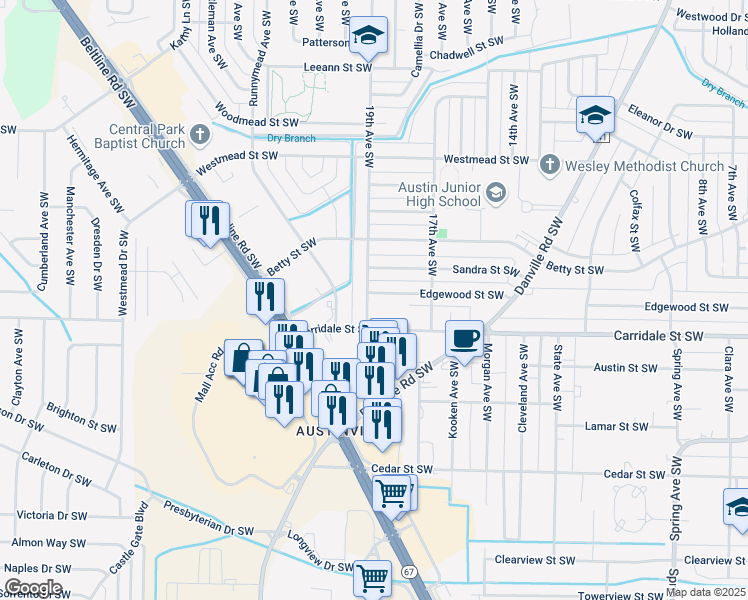 map of restaurants, bars, coffee shops, grocery stores, and more near 1815 19th Avenue Southwest in Decatur