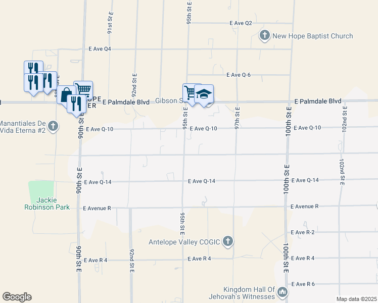 map of restaurants, bars, coffee shops, grocery stores, and more near 9505 East Avenue Q12 in Littlerock