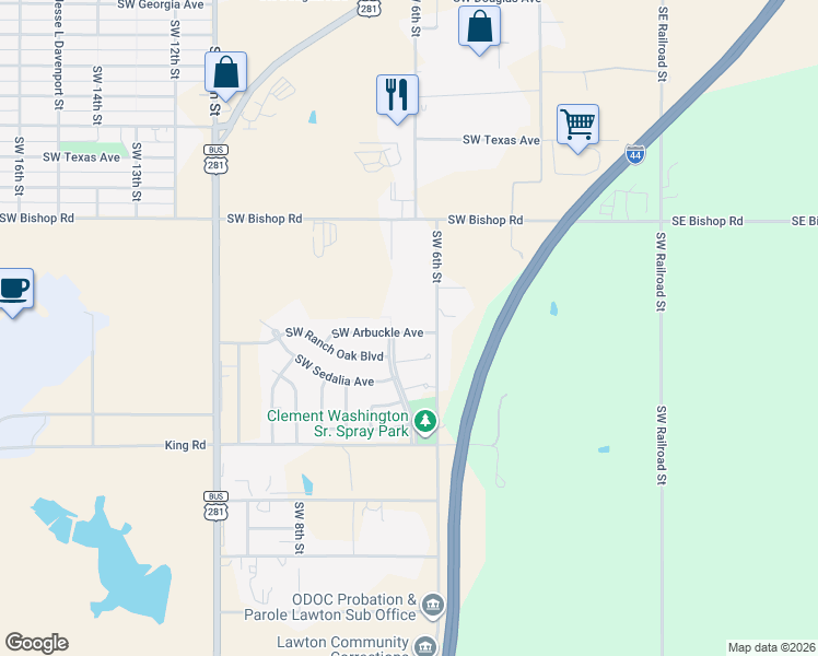 map of restaurants, bars, coffee shops, grocery stores, and more near 611 Southwest Arbuckle Avenue in Lawton