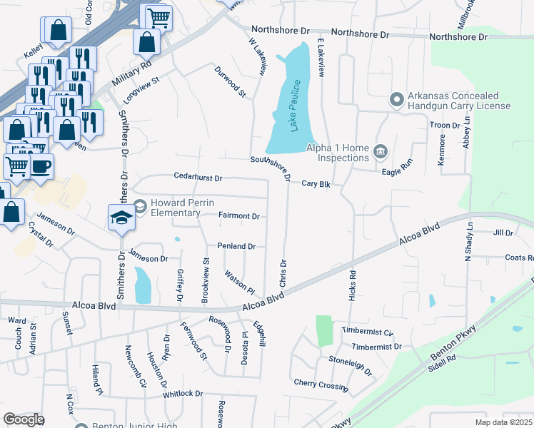map of restaurants, bars, coffee shops, grocery stores, and more near 2100 Fairmont Drive in Benton