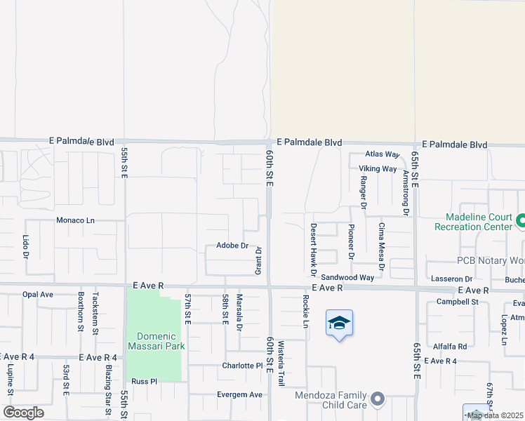 map of restaurants, bars, coffee shops, grocery stores, and more near 38212 Grant Drive in Palmdale