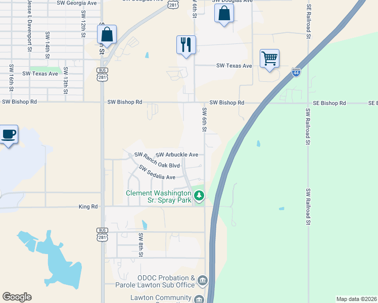 map of restaurants, bars, coffee shops, grocery stores, and more near 611 Southwest Arbuckle Avenue in Lawton