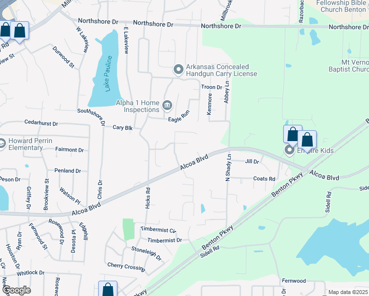 map of restaurants, bars, coffee shops, grocery stores, and more near 2715 Garden Bend Drive in Benton