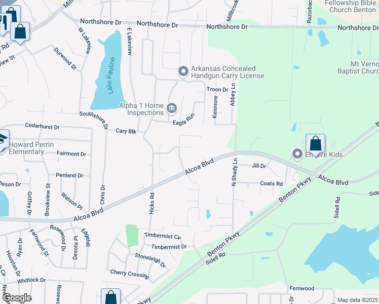 map of restaurants, bars, coffee shops, grocery stores, and more near 2715 Garden Bend Drive in Benton