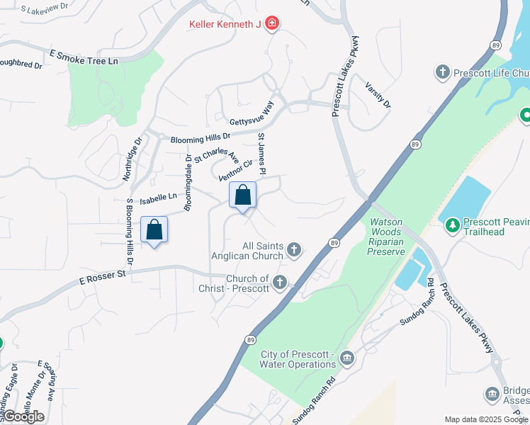 map of restaurants, bars, coffee shops, grocery stores, and more near 1534 Mediterranean Court in Prescott