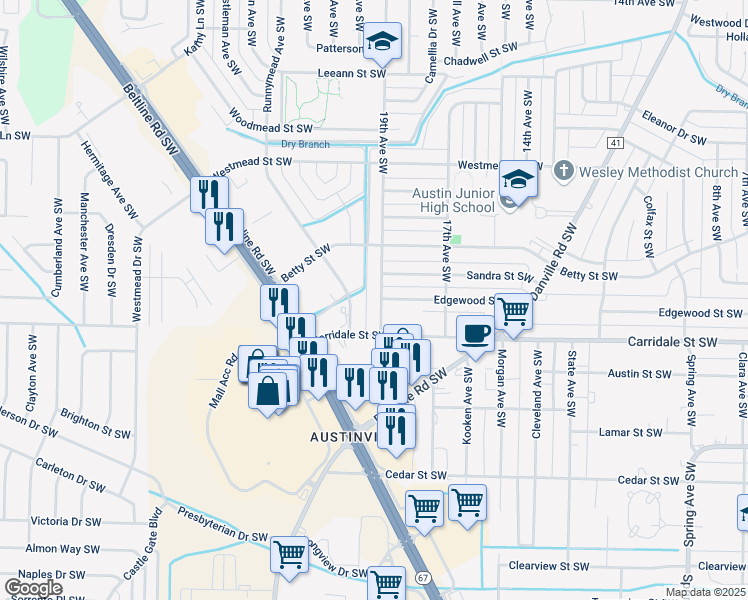 map of restaurants, bars, coffee shops, grocery stores, and more near 1815 19th Avenue Southwest in Decatur