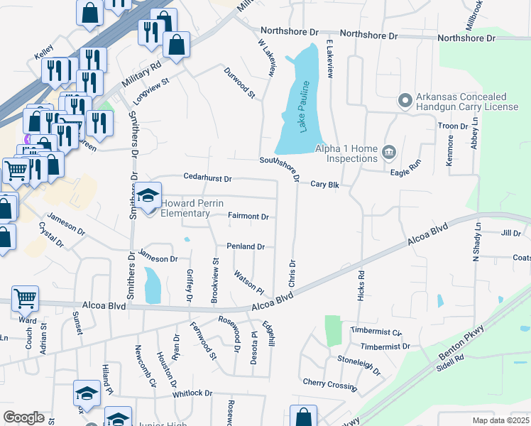 map of restaurants, bars, coffee shops, grocery stores, and more near 2100 Fairmont Drive in Benton