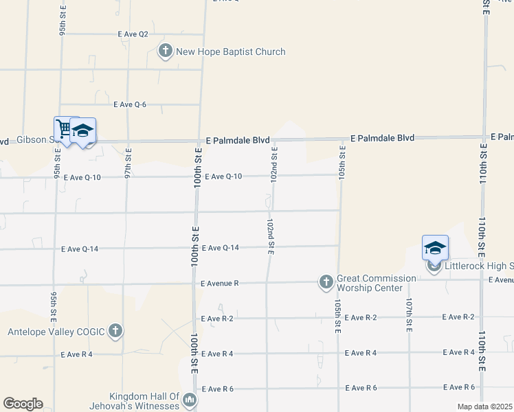 map of restaurants, bars, coffee shops, grocery stores, and more near 10149 East Avenue Q-12 in Littlerock