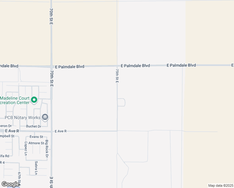 map of restaurants, bars, coffee shops, grocery stores, and more near 75th Street East in Palmdale