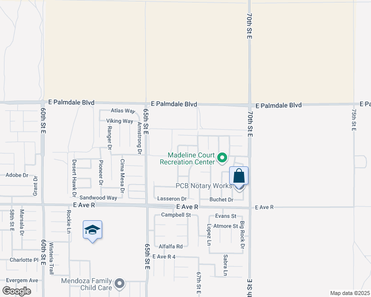 map of restaurants, bars, coffee shops, grocery stores, and more near 38227 Duval Court in Palmdale