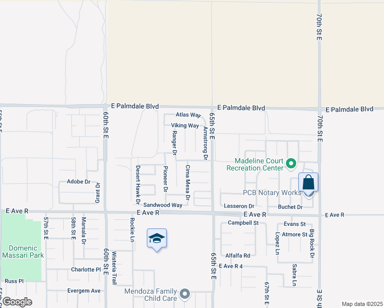 map of restaurants, bars, coffee shops, grocery stores, and more near 38223 Mariner Court in Palmdale