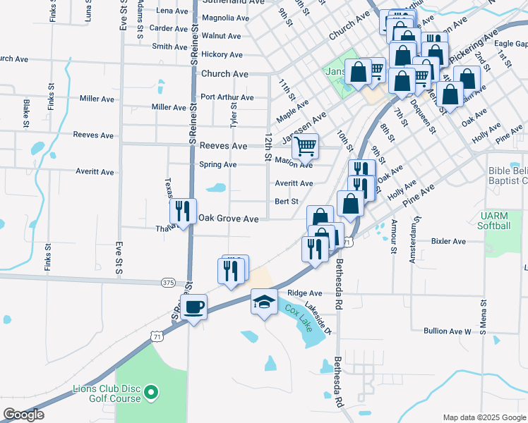 map of restaurants, bars, coffee shops, grocery stores, and more near 1209 12th St in Mena