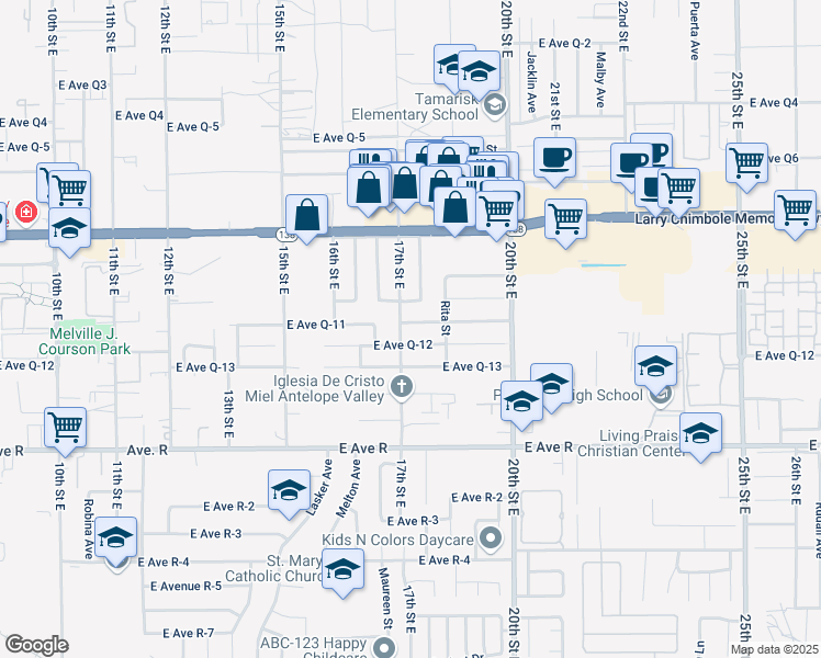 map of restaurants, bars, coffee shops, grocery stores, and more near 1708 East Avenue Q11 in Palmdale