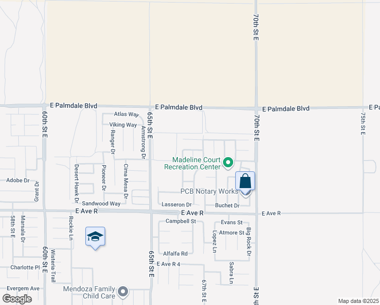 map of restaurants, bars, coffee shops, grocery stores, and more near 38227 Duval Court in Palmdale