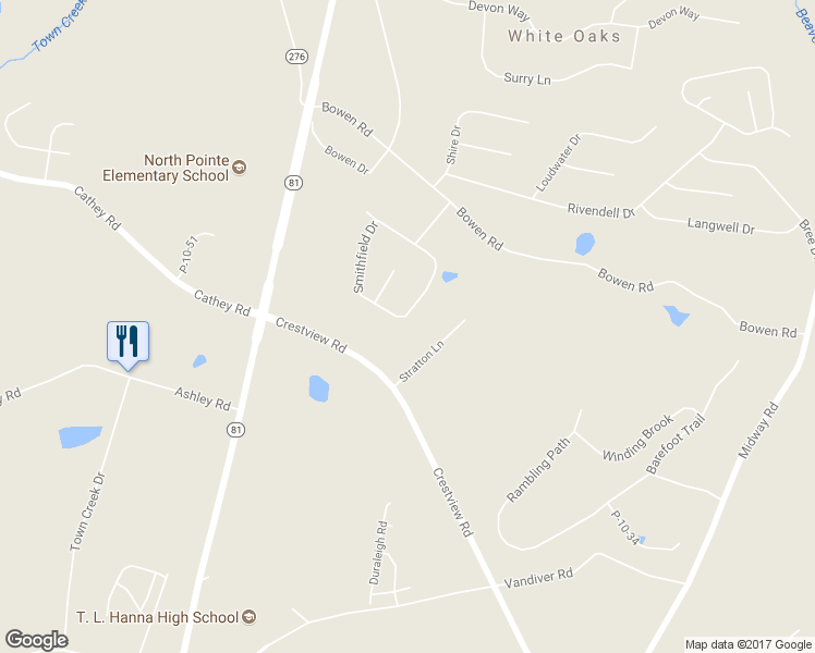 map of restaurants, bars, coffee shops, grocery stores, and more near 324 Smithfield Drive in Anderson