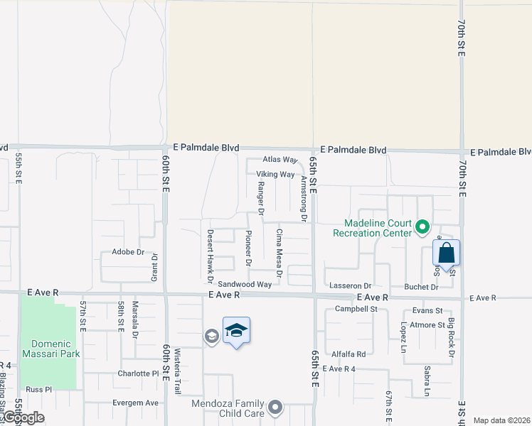 map of restaurants, bars, coffee shops, grocery stores, and more near 38228 Ranger Drive in Palmdale