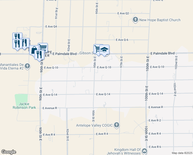 map of restaurants, bars, coffee shops, grocery stores, and more near 9505 East Avenue Q12 in Littlerock