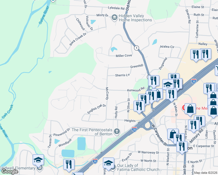 map of restaurants, bars, coffee shops, grocery stores, and more near 923 Kenwood Road in Benton