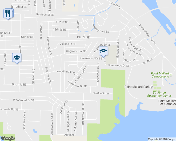 map of restaurants, bars, coffee shops, grocery stores, and more near 2404 Elliott Street Southeast in Decatur