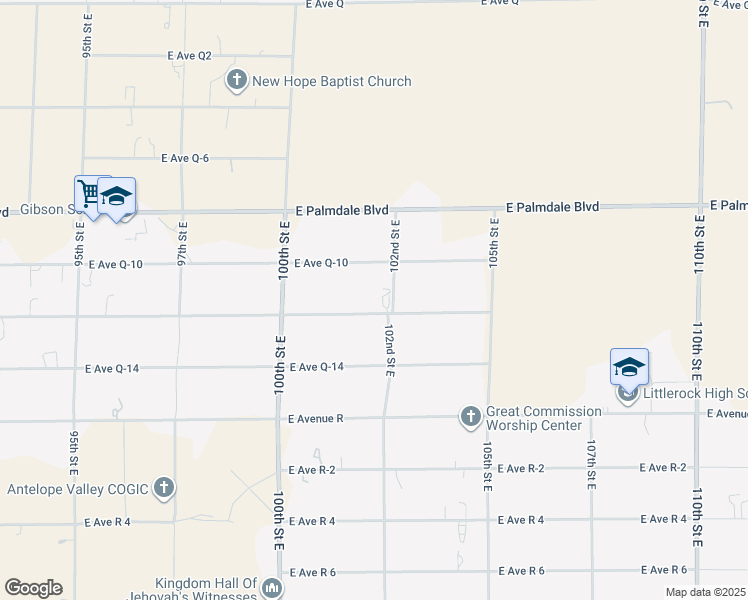 map of restaurants, bars, coffee shops, grocery stores, and more near 10149 East Avenue Q-12 in Littlerock