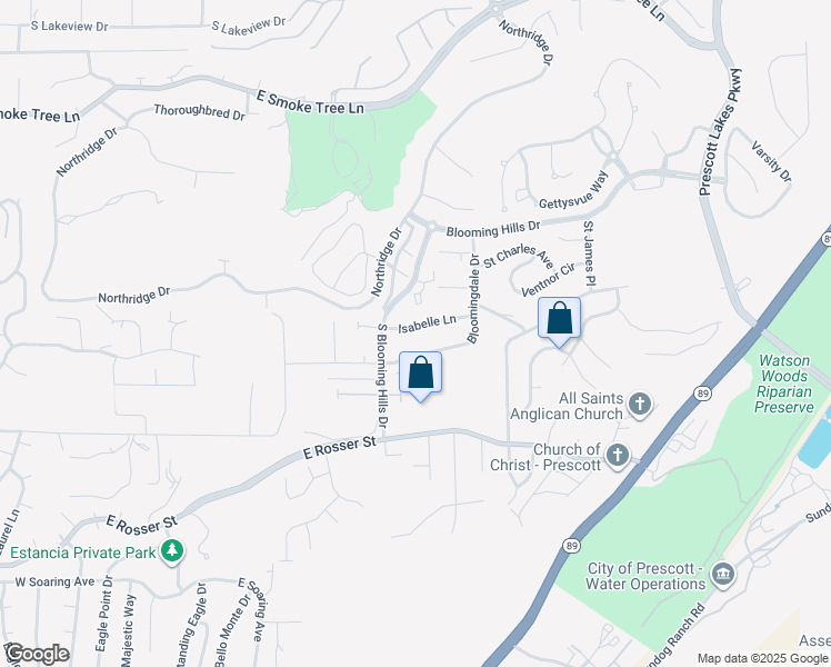 map of restaurants, bars, coffee shops, grocery stores, and more near 431 Isabelle Lane in Prescott