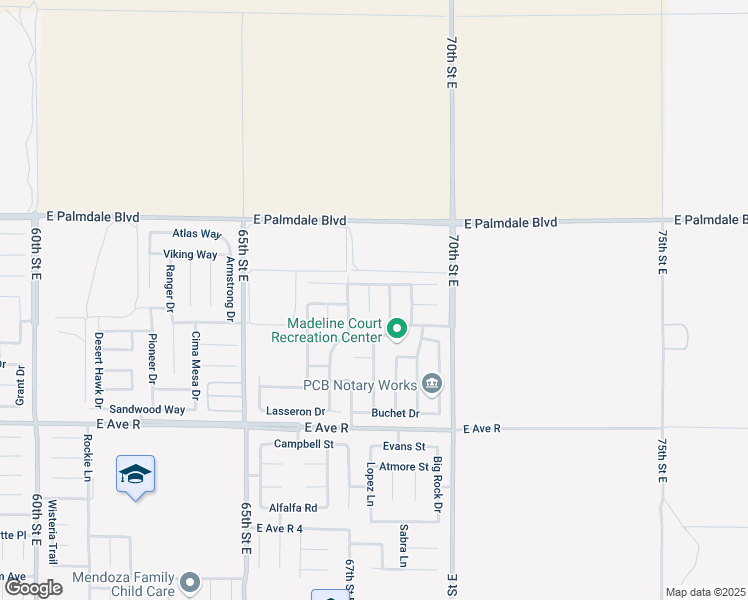 map of restaurants, bars, coffee shops, grocery stores, and more near 6809 Bertillion Street in Palmdale