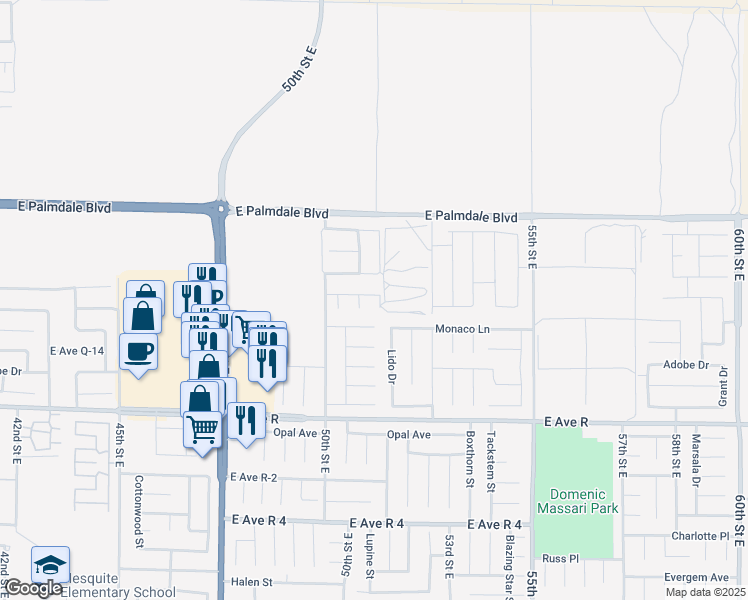 map of restaurants, bars, coffee shops, grocery stores, and more near in Palmdale