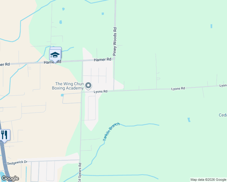 map of restaurants, bars, coffee shops, grocery stores, and more near 206 Lyons Rd in Owens Cross Roads