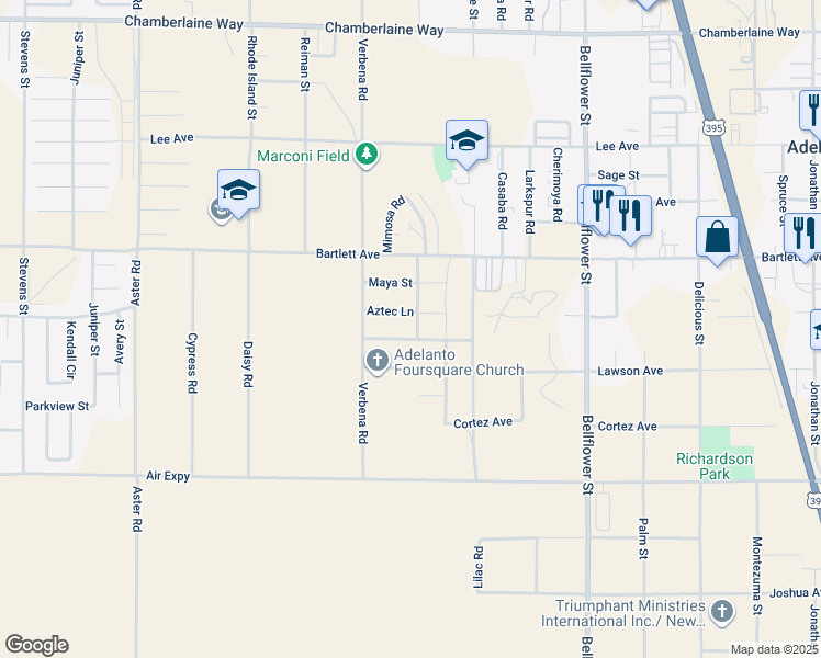map of restaurants, bars, coffee shops, grocery stores, and more near 10911 Inca Avenue in Adelanto