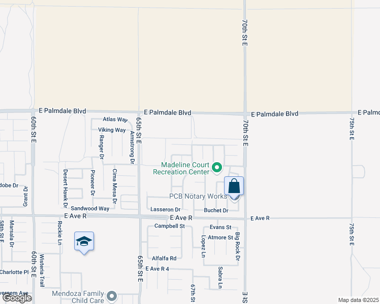 map of restaurants, bars, coffee shops, grocery stores, and more near 38227 Chapelle Street in Palmdale