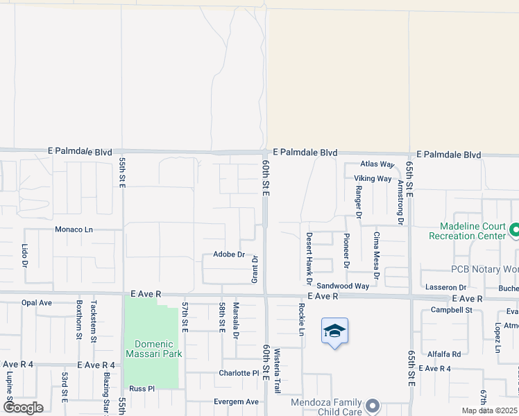 map of restaurants, bars, coffee shops, grocery stores, and more near 38216 Grant Drive in Palmdale