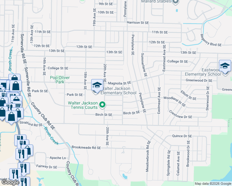 map of restaurants, bars, coffee shops, grocery stores, and more near 2021 Park Street Southeast in Decatur