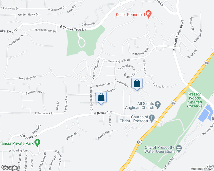 map of restaurants, bars, coffee shops, grocery stores, and more near 469 Isabelle Lane in Prescott