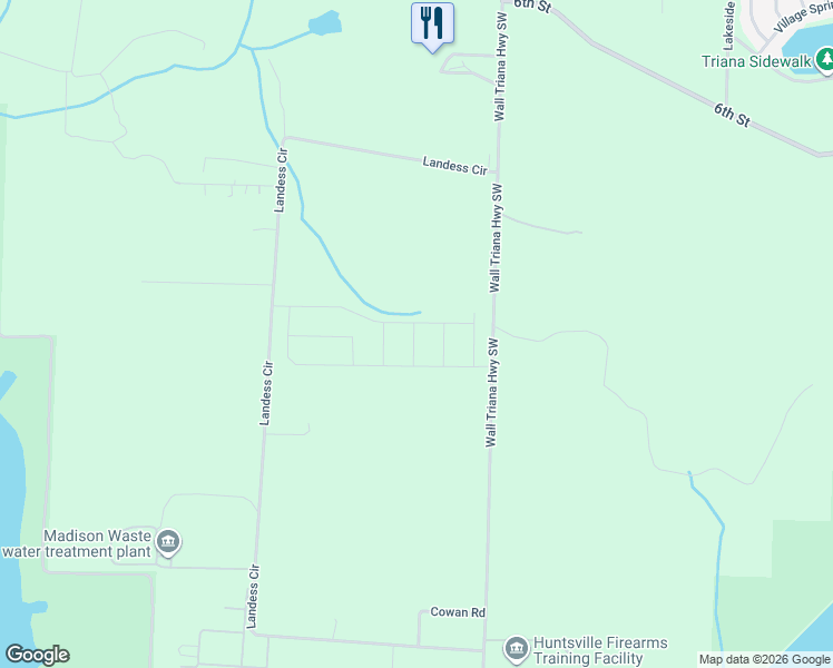 map of restaurants, bars, coffee shops, grocery stores, and more near 516 Wall Triana Highway Southwest in Madison