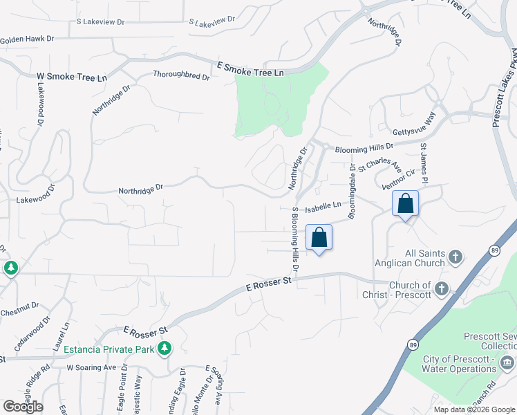 map of restaurants, bars, coffee shops, grocery stores, and more near 1920 Megan Way in Prescott