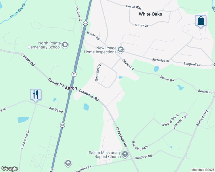 map of restaurants, bars, coffee shops, grocery stores, and more near 324 Smithfield Drive in Anderson