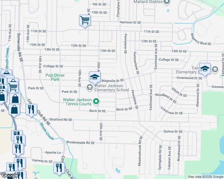 map of restaurants, bars, coffee shops, grocery stores, and more near 2021 Park Street Southeast in Decatur