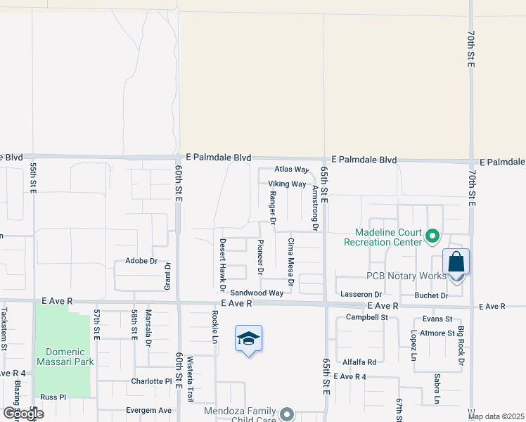 map of restaurants, bars, coffee shops, grocery stores, and more near 38260 Pioneer Drive in Palmdale